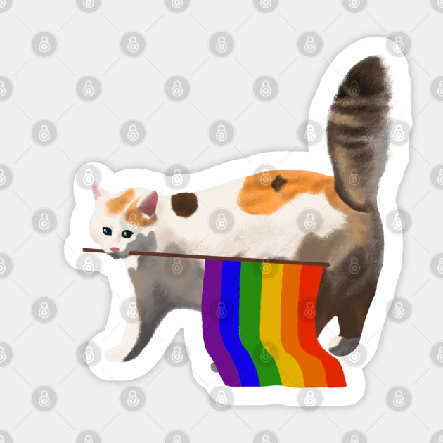 Rainbow Flag Gay Pride Cat LGBT Queer Community Support Sticker by fiatluxillust